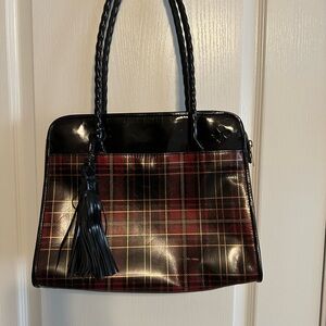 Patricia Nash Black and Red Tartan Plaid Shoulder Tote